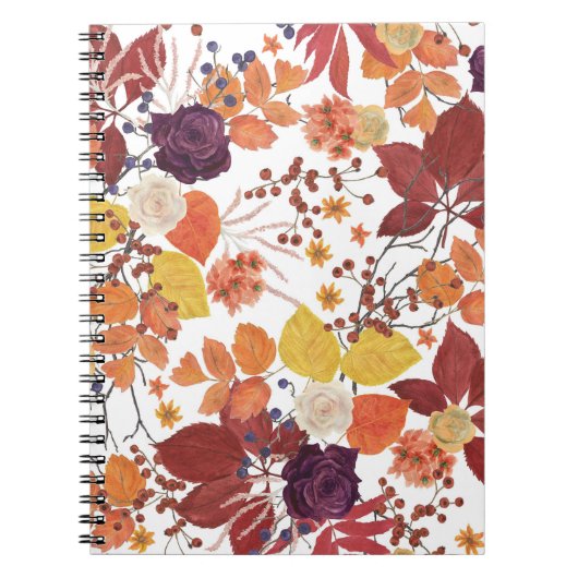 Herfst Waterverf Bladeren en Rozen Notitieboek (Voorkant)