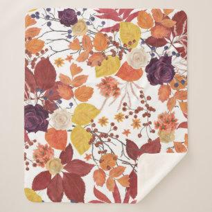Herfst Waterverf Bladeren en Rozen Sherpa Deken