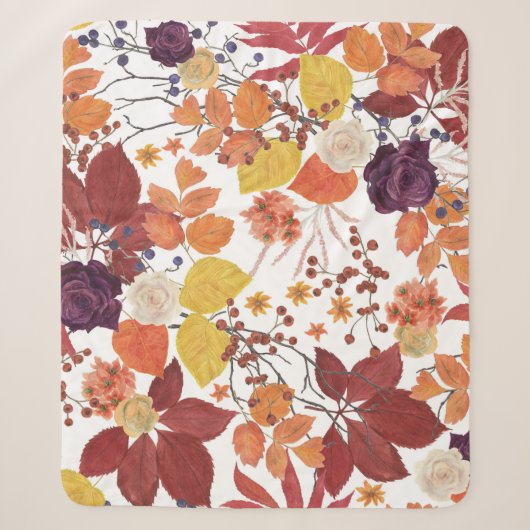 Herfst Waterverf Bladeren en Rozen Sherpa Deken (Voorkant)