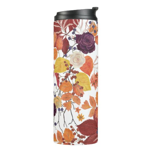 Herfst Waterverf Bladeren en Rozen Thermosbeker (Gedraaid links)