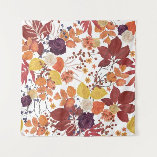 Herfst Waterverf Bladeren en Rozen Wandkleed (Voorkant)
