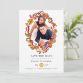 Herfst - Waterverf Bladeren Foto Bruiloft Save The Date (Staand voorkant)