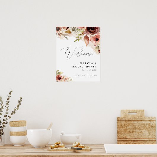 Herfst Waterverf Bloem Herfst Bloemig Perzik Welko Poster (Keuken)