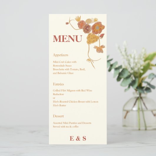 Herfst Waterverf bloemen bruiloft Menu (Staand voorkant)