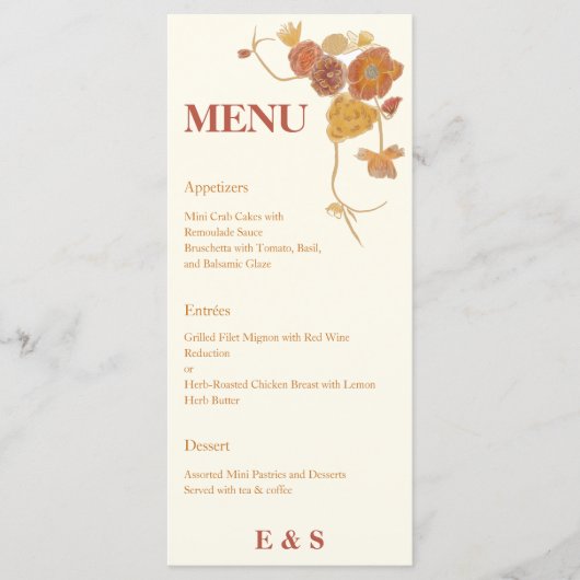 Herfst Waterverf bloemen bruiloft Menu (Voorkant)