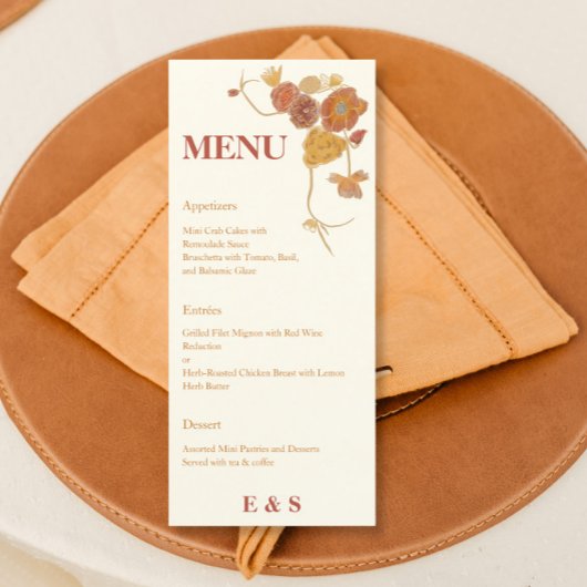 Herfst Waterverf bloemen bruiloft Menu