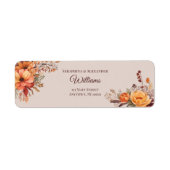 Herfst Waterverf Bloemen Bruiloft Retouradres Etiket (Voorkant)