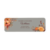 Herfst Waterverf Bloemen Bruiloft Retouradres Etiket (Voorkant)