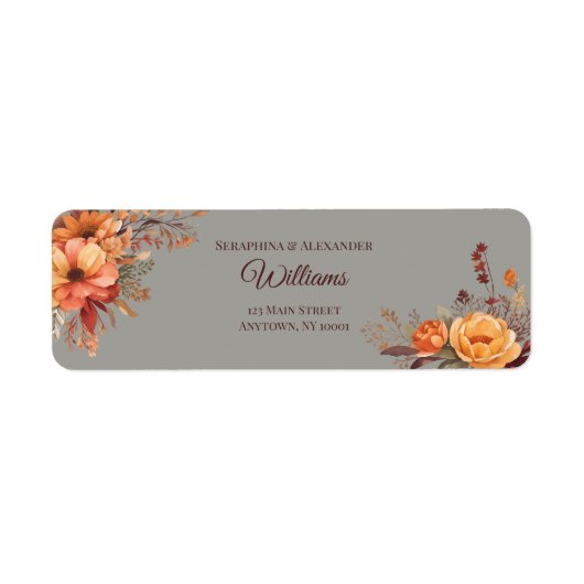 Herfst Waterverf Bloemen Bruiloft Retouradres Etiket (Voorkant)