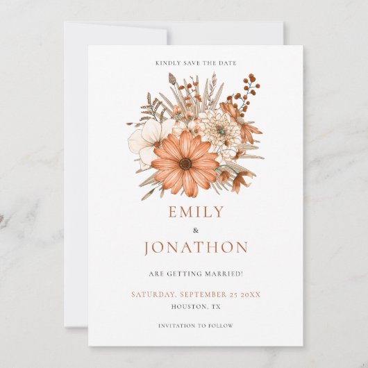 Herfst Waterverf Bloemen Bruiloft Save The Date (Voorkant)