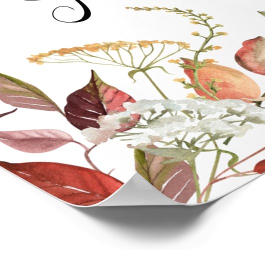 Herfst Waterverf Bloemen bruiloft Unplugged Poster (Hoek)