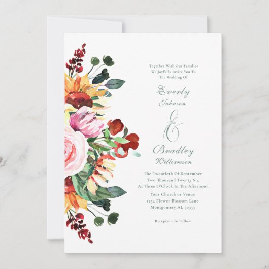 Herfst Waterverf Bloemen Elegante Bourgondische br Kaart (Voorkant)