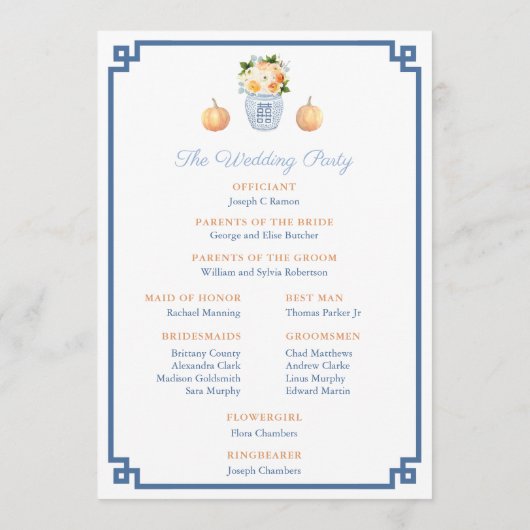 Herfst Waterverf Bloemen en pompoenen bruiloft Programmakaart (Achterkant)
