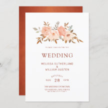 Herfst Waterverf Bloemen Koper Ivoor Bruiloft