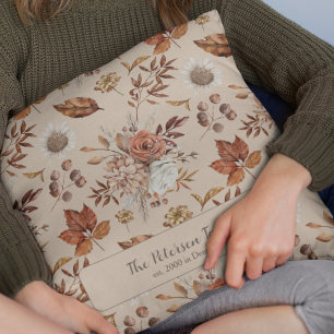 Herfst waterverf bloemen naam gepersonaliseerd kussen