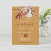 Herfst Waterverf Bloemen op Gouden QR Code Bruilof Kaart (Staand voorkant)