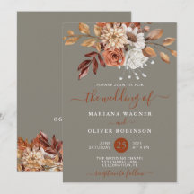 Herfst Waterverf Bloemen op Grijze Bruiloft