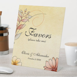 Herfst Waterverf Bloemen Terracotta bruiloft gunst Reclamebord Met Voetstuk
