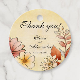 Herfst Waterverf Bloemen Terracotta Gele bruiloft Bedankjes Labels