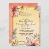 Herfst Waterverf Bloemen Terracotta Gele bruiloft Kaart (Voorkant / Achterkant)