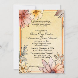 Herfst Waterverf Bloemen Terracotta Gele bruiloft Kaart