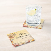 Herfst Waterverf Bloemen Terracotta Gele bruiloft Kartonnen Onderzetters (Insitu)