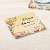 Herfst Waterverf Bloemen Terracotta Gele bruiloft Kartonnen Onderzetters (Schuin)