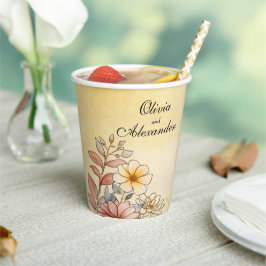Herfst Waterverf Bloemen Terracotta Gele bruiloft Papieren Bekers