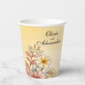 Herfst Waterverf Bloemen Terracotta Gele bruiloft Papieren Bekers (Voorkant)