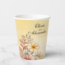 Herfst Waterverf Bloemen Terracotta Gele bruiloft Papieren Bekers