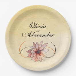 Herfst Waterverf Bloemen Terracotta Gele bruiloft Papieren Bordje