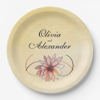 Herfst Waterverf Bloemen Terracotta Gele bruiloft Papieren Bordje