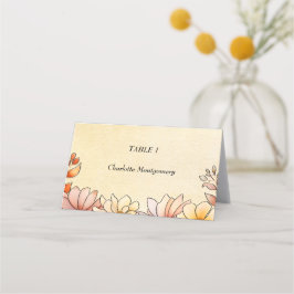 Herfst Waterverf Bloemen Terracotta Gele bruiloft Plaatskaartje