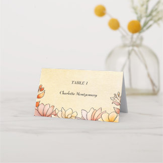 Herfst Waterverf Bloemen Terracotta Gele bruiloft Plaatskaartje