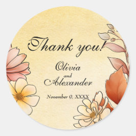 Herfst Waterverf Bloemen Terracotta Gele bruiloft Ronde Sticker