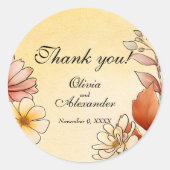 Herfst Waterverf Bloemen Terracotta Gele bruiloft Ronde Sticker (Voorkant)
