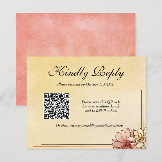 Herfst Waterverf Bloemen Terracotta Gele bruiloft RSVP Kaartje (Voorkant / Achterkant)