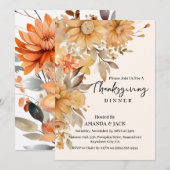 Herfst Waterverf Bloemen Thanksgiving Diner Kaart (Voorkant / Achterkant)