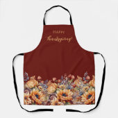 Herfst Waterverf Bloemen-wijnkleurig Schort (Voorkant)