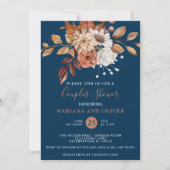 Herfst Waterverf Bloemendecoratie Navyblauw Koppel Kaart (Voorkant)