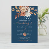 Herfst Waterverf Bloemendecoratie Navyblauw QR Cod Kaart (Staand voorkant)