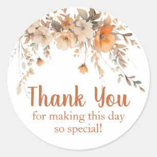 Herfst Waterverf Bloemengunst Dank u Ronde Sticker