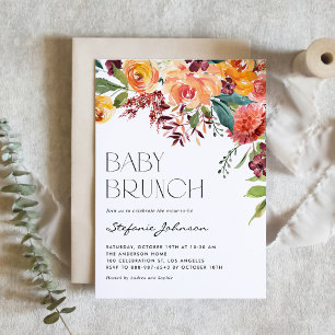 Herfst Waterverf Bloemige Herfst Baby Brunch QR Co Kaart