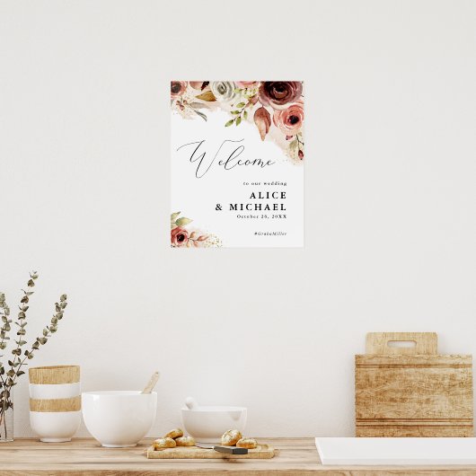 Herfst Waterverf Bloemige Herfst Bruiloft Welkom B Poster (Keuken)