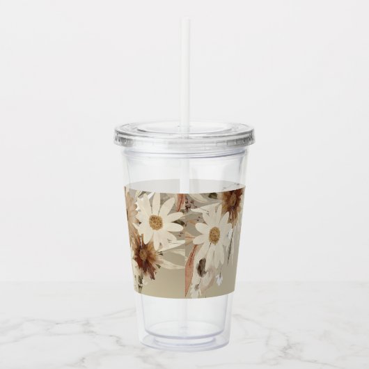 Herfst Waterverf Bloemmonogram gepersonaliseerd Acryl Drinkbeker (Rechts)