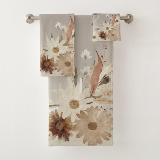 Herfst Waterverf Bloemmonogram gepersonaliseerd Bad Handdoek (Insitu)