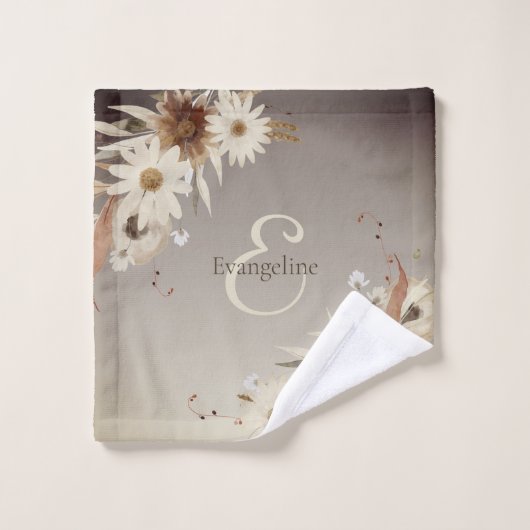 Herfst Waterverf Bloemmonogram gepersonaliseerd Bad Handdoek (Wasdoekje)