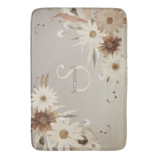 Herfst Waterverf Bloemmonogram gepersonaliseerd Badmat (Voorkant Verticaal)