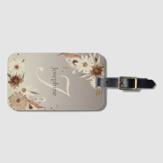 Herfst Waterverf Bloemmonogram gepersonaliseerd Bagagelabel (Voorkant (horizontaal))