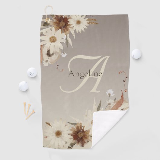Herfst Waterverf Bloemmonogram gepersonaliseerd Golfhanddoek (Insitu)